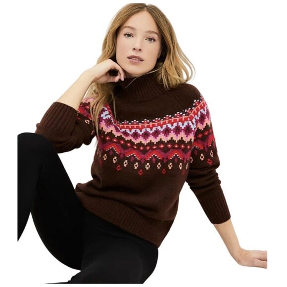 NWT Lou & Grey Fair Isle Pullover Mock Neck Sweater Brown Womens Size Small S - Picture 2 of 13